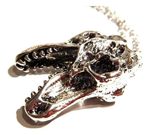 Colgante De Calavera T-rex En Tono Plateado En Collar De 18 