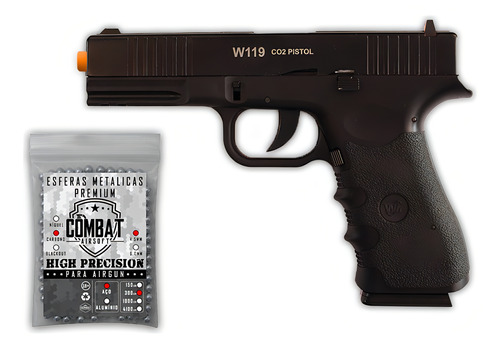 Kit Pistola Co2 Pressão Rossi W119 Semi-metal Blowback 4.5mm