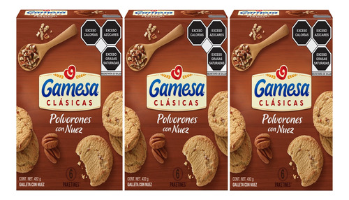 Galletas Gamesa Clásicas Polvorones Con Nuez Pack C/3 Cajas