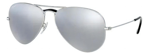 Óculos de sol polarizados Ray-Ban Aviator Mirror Standard armação de metal cor polished silver, lente silver de cristal flash, haste polished silver de metal - RB3025