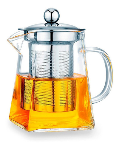 Imagen 1 de 10 de Tetera De Vidrio Transparente Con Infusor Y Tapa 750ml