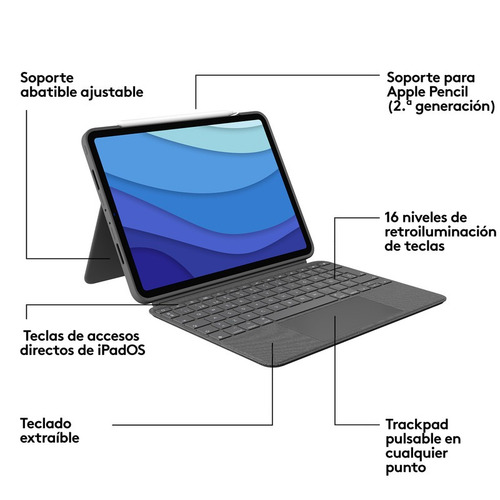 Funda Teclado Touch iPad Pro 11 (1ra, 2da, 3ra Gen) Color Gris Logitech