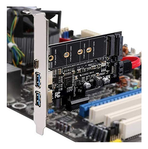 Tarjeta Pci Express Pci-e A Usb 3.0, Incluye 1 Puerto Usb C Y 2 Puertos Usb A, Tipo B, No Compatible Con Nvme, Entrada Sata, Salida Ngff, Protocolo Sata M.2 Únicamente, Con Soporte Plano