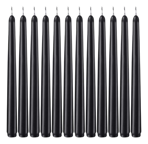 Juego De 12 Velas Conicas Negras De 10 Pulgadas Sin Perfume 