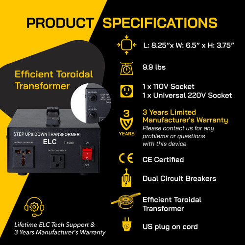 Transformador Convertidor De Voltaje Elc Serie T 1500w 110-2