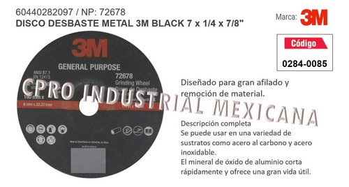 Disco Desbaste Metal 3m Black 7 X 1/4 X 7/8 Np: 72678 S P