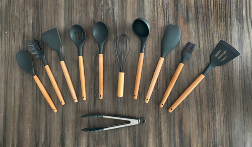 Utensilios De Cocina De Silicona Antiadherente 11 Piezas Color Gris Oxford