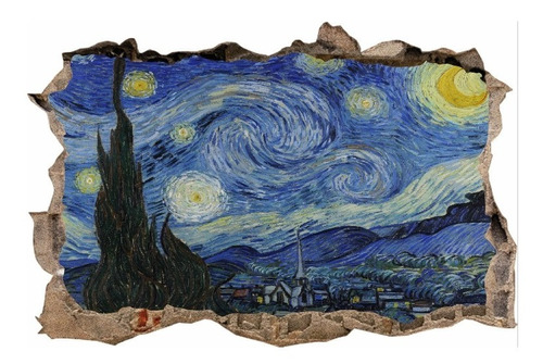 Vinilos Efecto 3d La Noche Estrellada Van Gogh - 1mx60cm