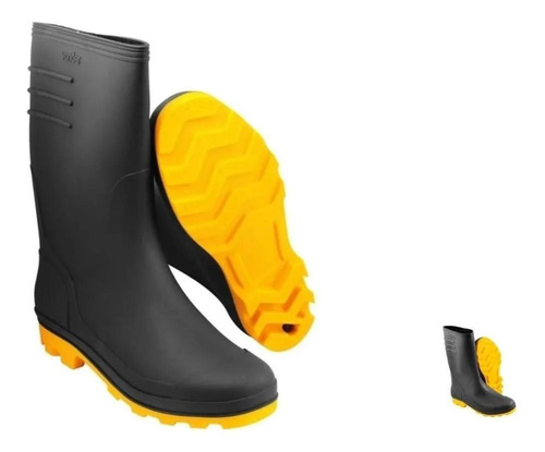 Bota Chuva Motoboy Jardim Limpeza Solado Amarelo Preta 42