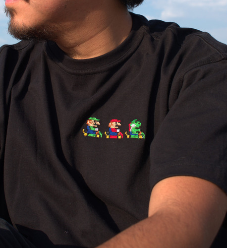 Zelda Escudo Y Espada - Playera Bordada Pixel Art Algodón