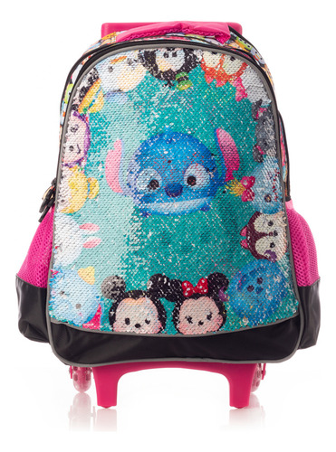 Mochila Con Ruedas Escolar Tsum Tsum Lentejuela Color Negro