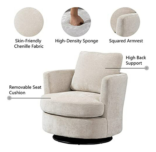 Sillón Giratorio Moderno Para Sala De Estar En Chenilla Beig