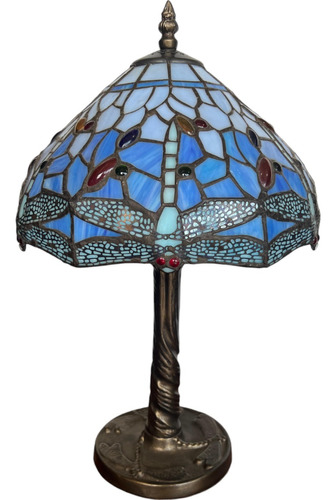 Abajur Luminaria Classico Tiffany Libelulas Vitral Azul 50cm