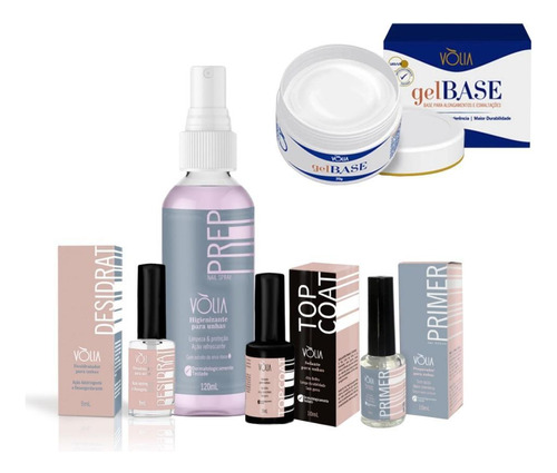 Kit Unha Higienizante Primer Top Cot Desidrat Gel Base Volia