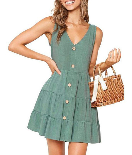 Vestido De Mujer Con Cuello En V Y Sin Mangas