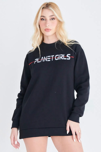 Blusa Moletom Preto Logo Paetê Planet Girls