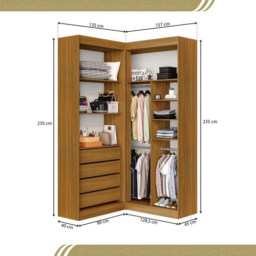 Guarda Roupa Closet Casal Sem Portas Canto Em L Com 4 Fawt