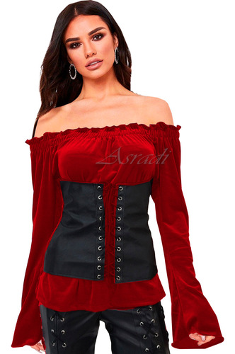 Blusa De Terciopelo Cinturilla Tipo Corset Medieval Gotica