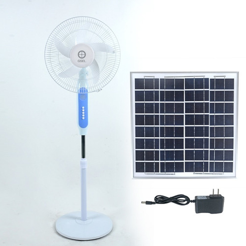 Ventilador De Piso Con Panel Solar 3 Velocidades 25w 16 PuLG Color De La Estructura Azul Color De Las Aspas Blanco Diámetro 45 Cm Material De Las Aspas Plástico