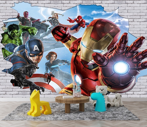 Papel adhesivo para habitación infantil Avengers Avengers, 2 x 1, color Avengers Marvel Super Heroes, papel para habitación infantil