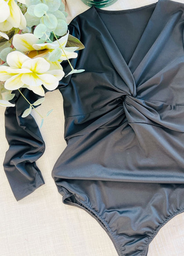 Body Escote Microfibra Mujer Negro Liso Único