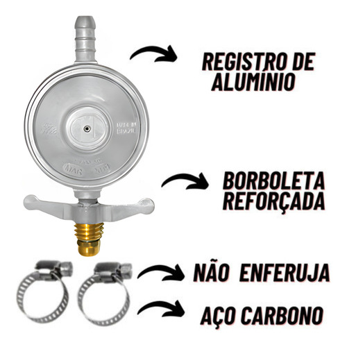 Registro Gas Regulador Cozinha Com Mangueira 1,25 Botijão