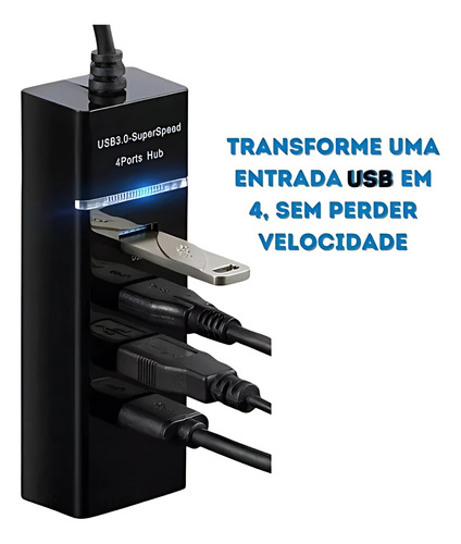 Extensor Hub 4 Portas Cabo Usb 3.0 High Speed Hd Pen Drive