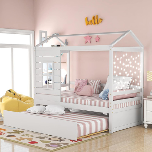 Tartop House Bed For Kids, Twin Daybed With Trundle And Roof