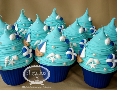 Souvenirs Marineros 6 Cupcakes Cajitas! Tema Náutica Marina!
