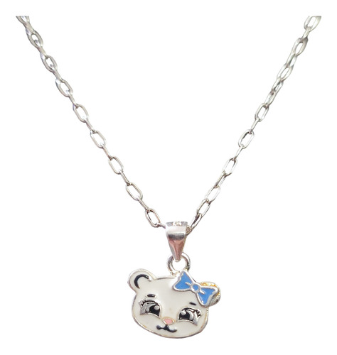 Cadena Collar Niña Oso Osita Esmaltado Plata Ley 925 + Caja