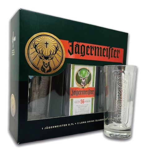 Imagen 1 de 2 de Jägermeister 700ml + 2 Long Glass Pack - Vaso Largo 200ml