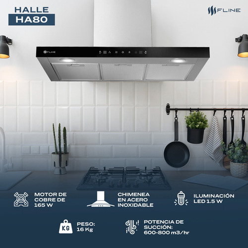 Campana Extractora Tipo T 80 Cm Touch | Acero Inox | Halle80 Color Gris