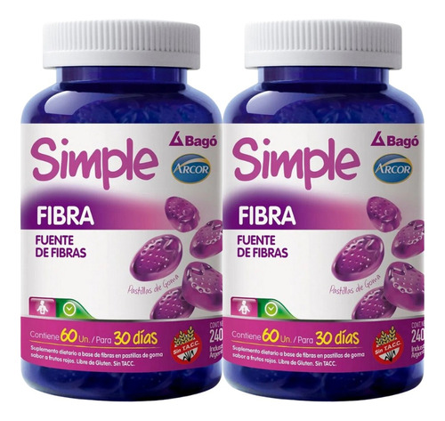 Pack X2 Simple Bagó Fibra 60 Gomas