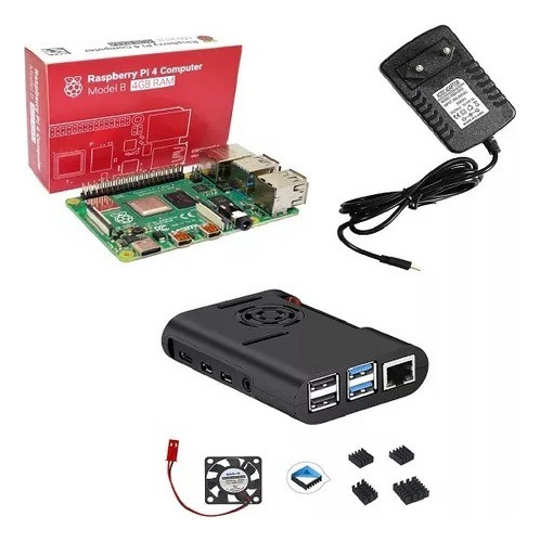 Kit Raspberry Pi 4 Model 4gb Com Case, Cooler E Fonte