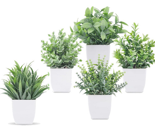 5 Macetas Plantas Artificiales Barro Decoración Bonsai Verde