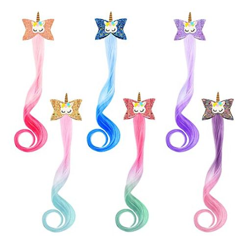 6 Colores Unicornio Wig Hair Clips Tazones Para Niñas Rw18f