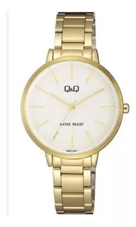 Reloj Q&q Dorado Dama Qb57j001y Analógico Water Resist Mujer