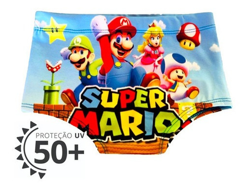 Sunga Infantil Menino Time Mario Praia Verão Piscina Prot Uv