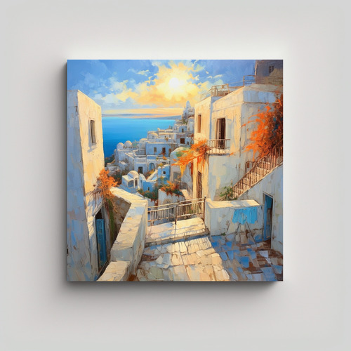 60x60cm Cuadro Decorativo Vista Romántica Santorini, Grecia