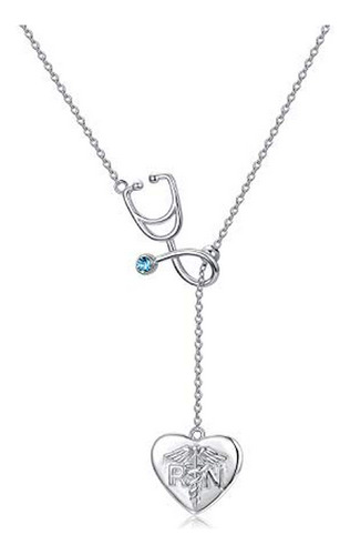 Collar - Stethoscope Necklace Sterling Silver Caduceus Angel