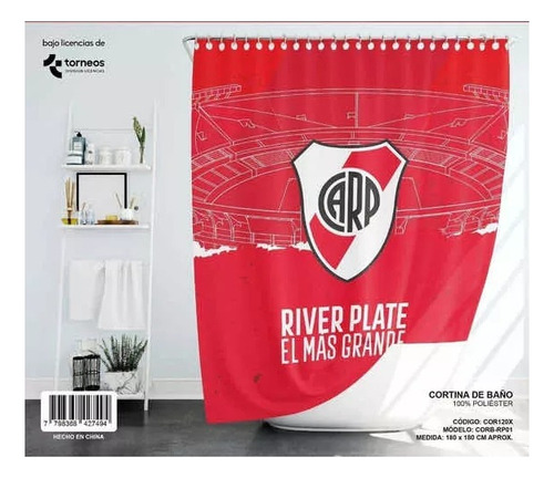 Cortina De Baño River Plate Color Rojo y blanco CLUB