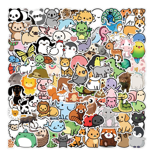 Animales Cute 50 Calcomanias Sticker Contra Agua Caricatura