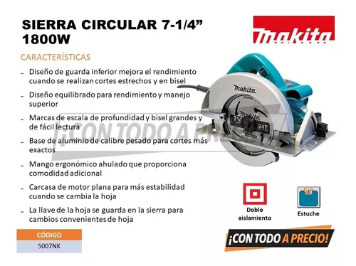 Sierra Electrica Circular 7 1/4 1800W 5007NK Makita