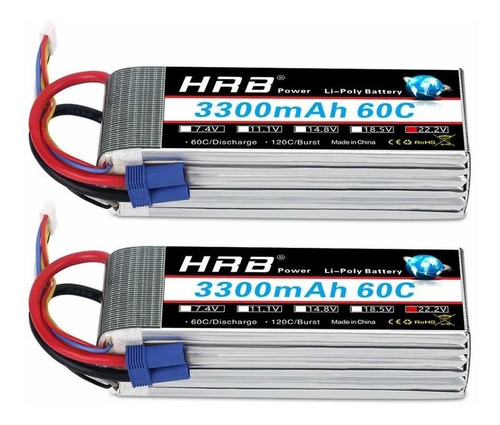 2 Baterias Lipo 22.2v 3300mah 60c 6s Ec5 Plug Hrb