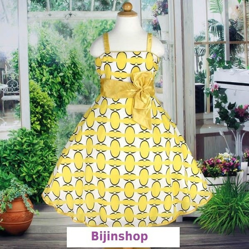 Imagem 2 de 5 de Vestido Infantil Festa Bolinha Amarelo / Azul Anos 50 Rodado