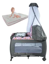Comprar Cuna Corral Mecedora Tull Para Bebe Con Colchon Ebaby Color Celeste Azul Rosado Naranja Diseño De La Tela Jean