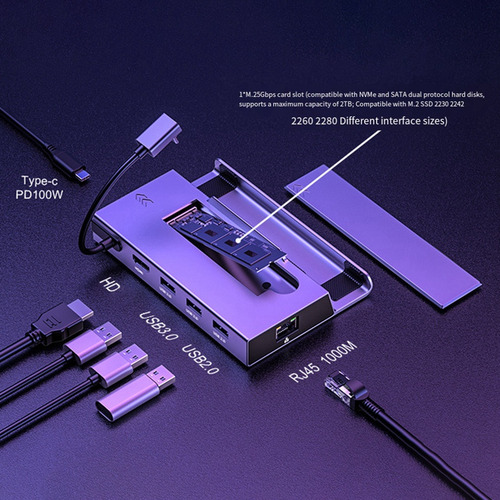 Dock, Estación De Acoplamiento Usb C, 7 En 1 Con 4k @60hz,