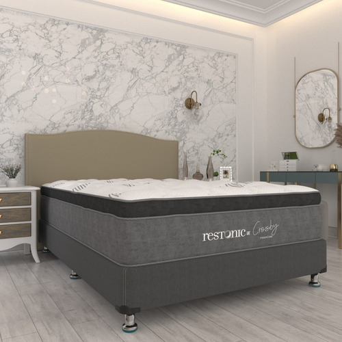 Colchón Queen Size Restonic Euro Infinity Protección Lumbar Color Blanco/gris Claro/gris Oscuro