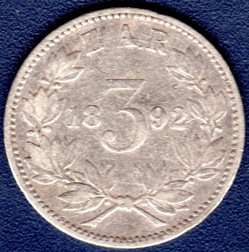 3 Pence 1892 Moneda De Sudáfrica Johannes Paulus Kruger (Usado)