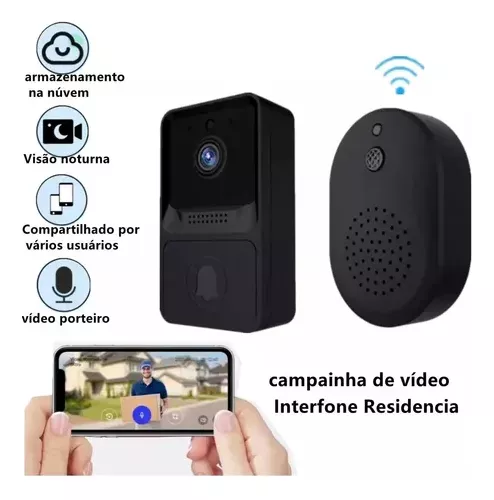 Campainha C/câmera Wifi S Fio Inteligente Interfone c Áudio